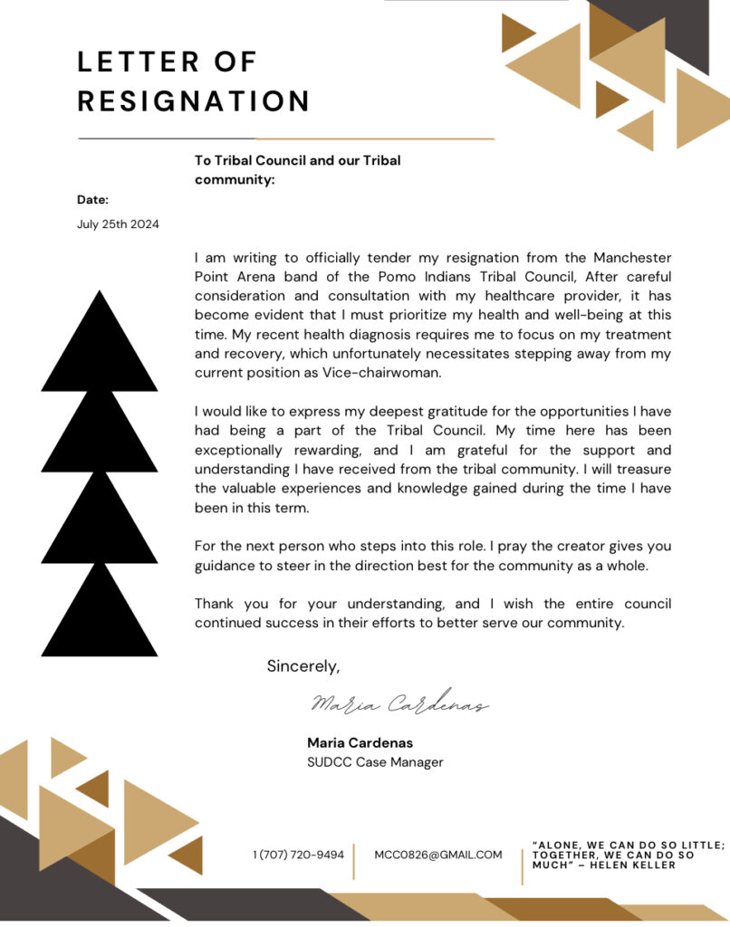 Letter of resignation.